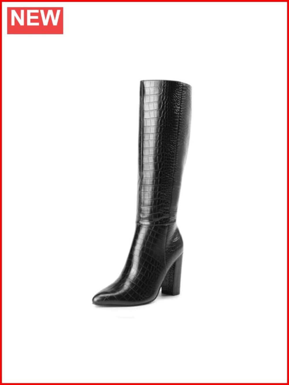 Women's Faux Leather Knee-High Boots Pointed Toe Block Heel Tall Boots